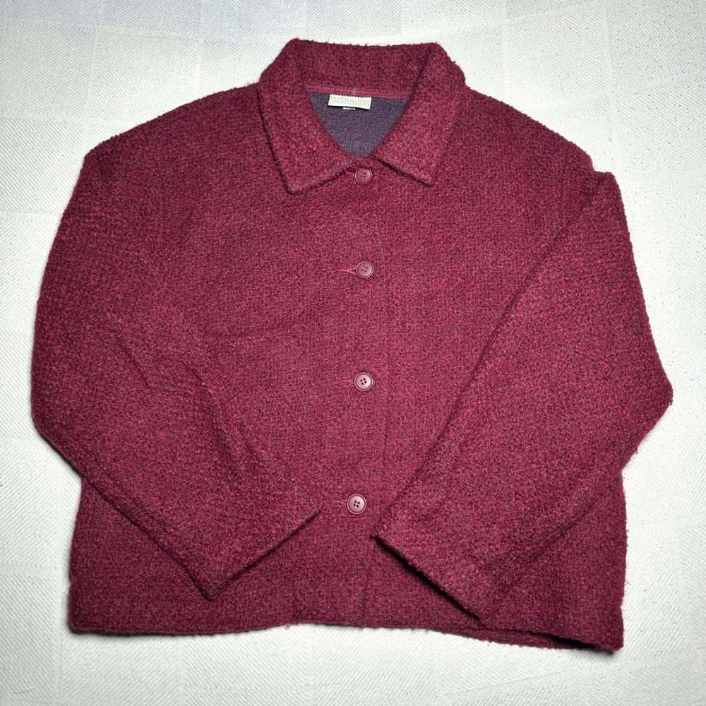 Weave of the Irish Jacket Womens Large Wool Blend Boucle Button Front Burgundy